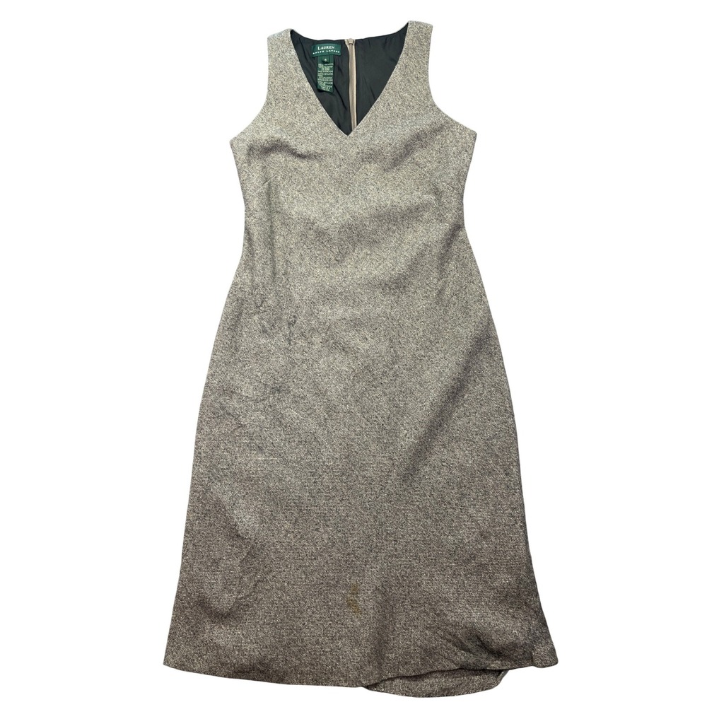 Lauren Ralph Lauren‎ Wool Dress Sleeveless V Neck Career Herringbone 8